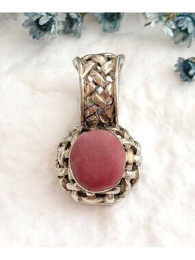 Woven Red Coral Stone Accented Sterling Silver 925 Vintage Pendant